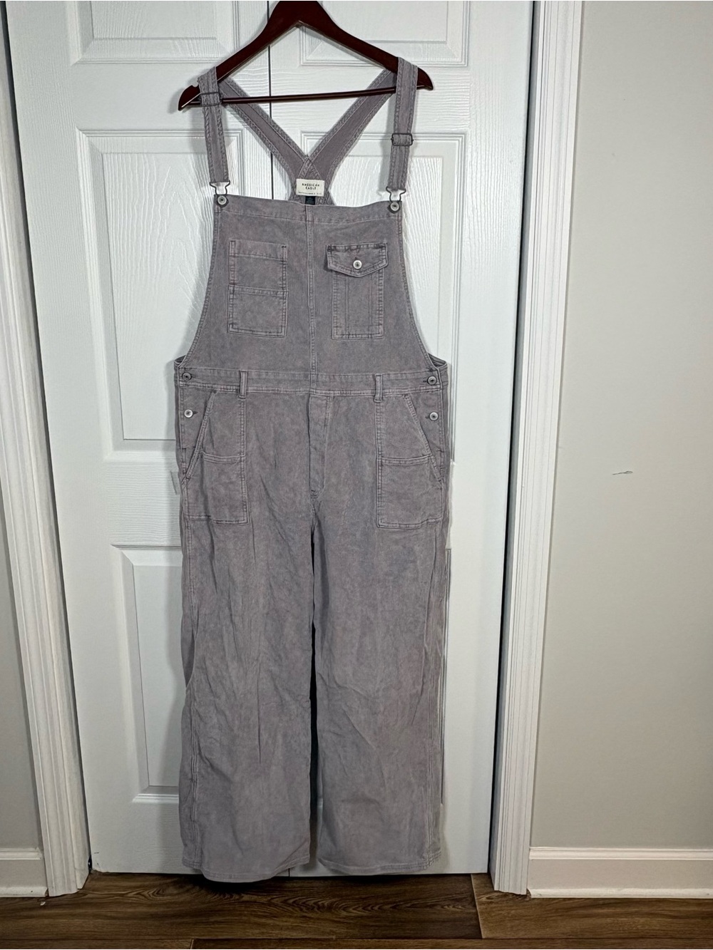 American Eagle XXL Corduroy Overalls Gray Wide Leg Grunge Retro Boho